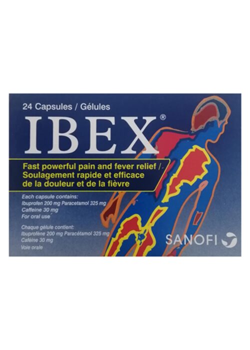 Ibex Pain Relief By 24 Capsules – (Ibuprofen/ Paracetamol/Caffiene)