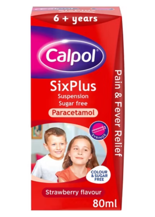 Calpol Six Plus Suspension Sugar Free Strawberry Flavour 6+ Years 80ml